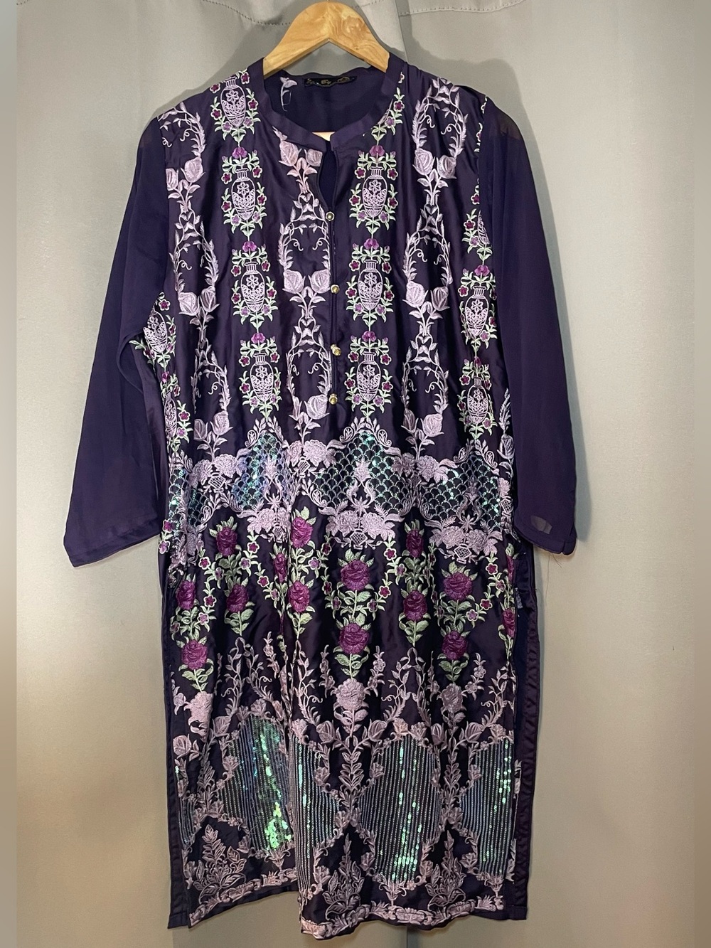 Indian/Pakistani Embroidered Purple Teal Floral Salwar Kurta (3 piece set)